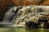 Waterfalls emptying into a small pool of water.